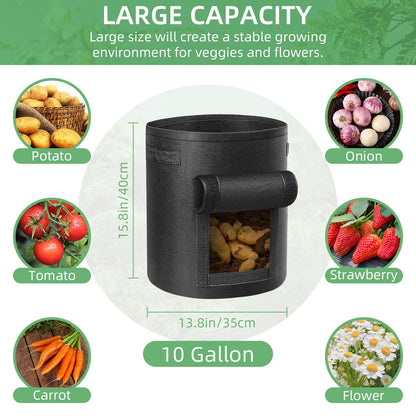 12 Pack 10 Gallon Potato Grow Bags, Heavy Duty Nonwoven Fabric Garden Planting Bag Plant Container with Flap and Handles, Aeration Fabric Pots for Growing Vegetable, Fruits and Flowers