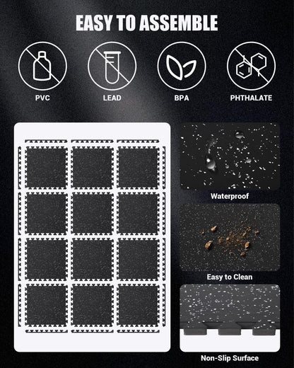 0.6" Thick Exercise Equipment Mats,36 Pcs 100 Sq Ft Interlocking Rubber & EVA Foam Gym Tiles, Soundproof Shock Absorbent Puzzle Flooring, Waterproof Heavy Duty for Home & Garage Gym