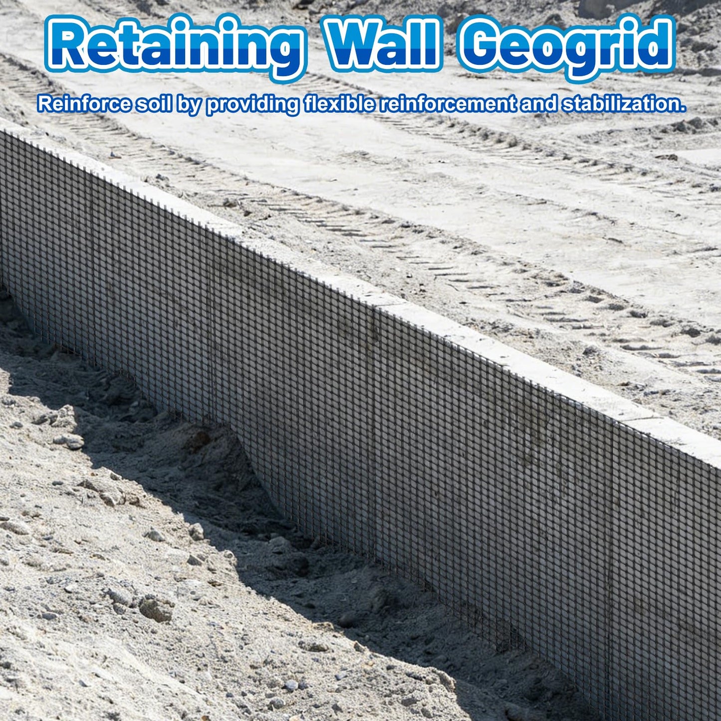 4 Ft x 164 Ft Geogrid for Retaining Wall, Bi-Directional Geo Grid Roll with Gloves, HDPE Geogrid for Gravel Driveway, Subgrade Reinforcement, Slope & Soil Stabilization, Erosion Control