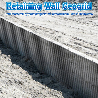 4 Ft x 164 Ft Geogrid for Retaining Wall, Bi-Directional Geo Grid Roll with Gloves, HDPE Geogrid for Gravel Driveway, Subgrade Reinforcement, Slope & Soil Stabilization, Erosion Control