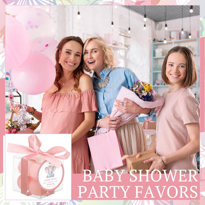 MTLEE 24 Sets Elephant Baby Shower Candle Favors Small Bubble Candle Baby Shower Favors for Guests Tea Candles Bulk with Stylish Ribbons Cards Gifts Party Decoration(Pink,Elephant)