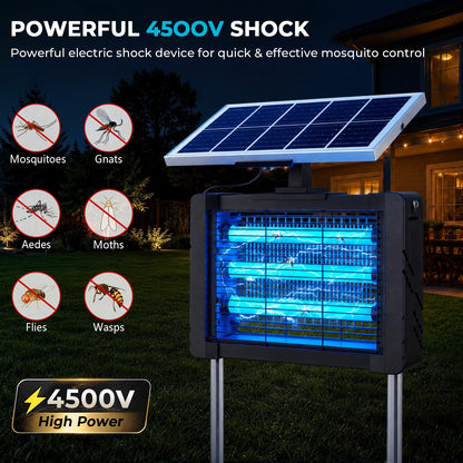 Solar Bug Zapper Outdoor, Portable Rechargeable Mosquito Zap with 3 Lamps, 4500V Electric Insect Zapper, 5400mAh Battery, 10FT Solar Cord, IPX5 Waterproof Fly Zapper for Patio Backyard Garden Camping