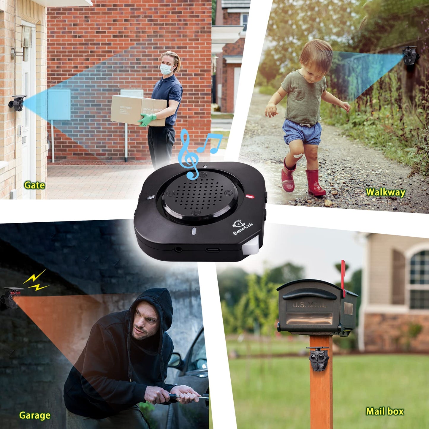 1/2 Mile Long Range Solar Wireless Driveway Alarm System IP65 Weatherproof Outdoor Motion Detectors&Sensor 120dB Siren Sound Light Security Alert System Monitor&Protect Outdoor/Indoor Property(1R4S)