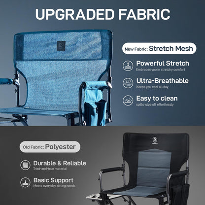 EVER ADVANCED Portable 30.7" Seat Height Tall Folding Camping Chair Directors Chair High Foldable Bar Stool with Side Table for Makeup Artist, Sports Event, Craft Show, Stretch Mesh, Supports 350LBS