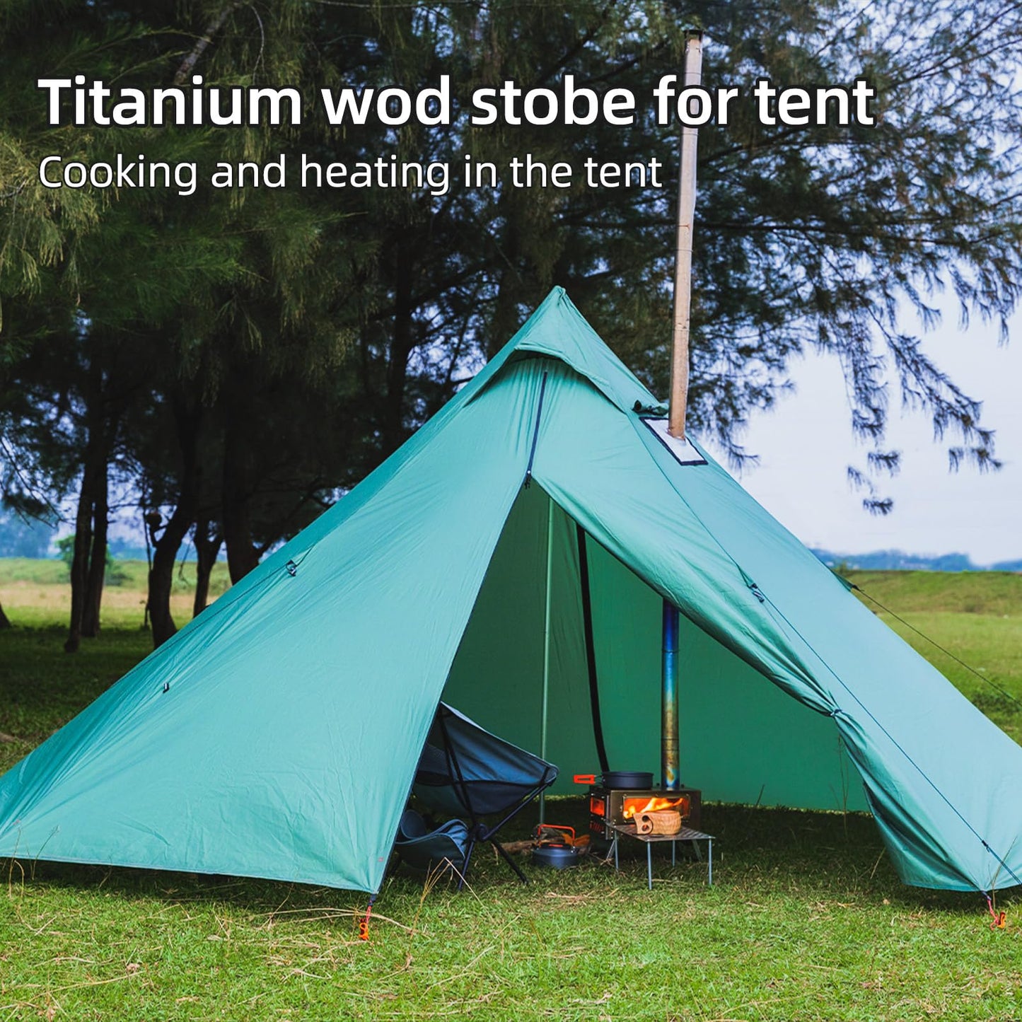 Trekrevive Magma Mini Titanium Tent Stove with Removable Oven, Secondary Air Intake, Lightweight and Portable, Titanium Camping Stove Used for Backpacking, Tent Heating, Cooking Baking