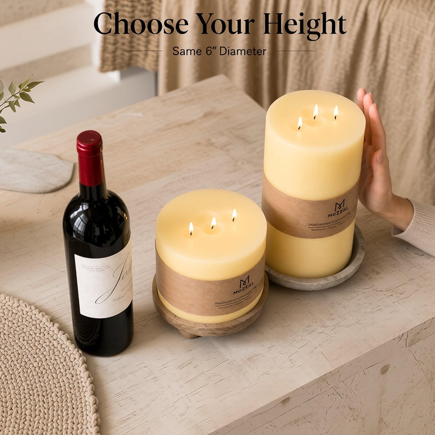 MOZEAL Extra Large 3 Wick White Pillar Candle, 6" x 6", Unscented, Dripless, Smokeless, and Clean-Burning. Approx. 120 Hours of Burn Time. Perfect for Weddings, Dinners, Christmas and Home Decor