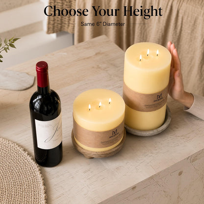 MOZEAL Extra Large 3 Wick White Pillar Candle, 6" x 6", Unscented, Dripless, Smokeless, and Clean-Burning. Approx. 120 Hours of Burn Time. Perfect for Weddings, Dinners, Christmas and Home Decor