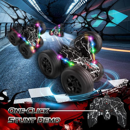 Rc Cars Toys for Boys Remote Control Car 2.4 GHz Black Toys for Ages 5-7 Kids Toys New Upgraded Strip Lights 360° Rotating Rc Truck Birthday (Black)