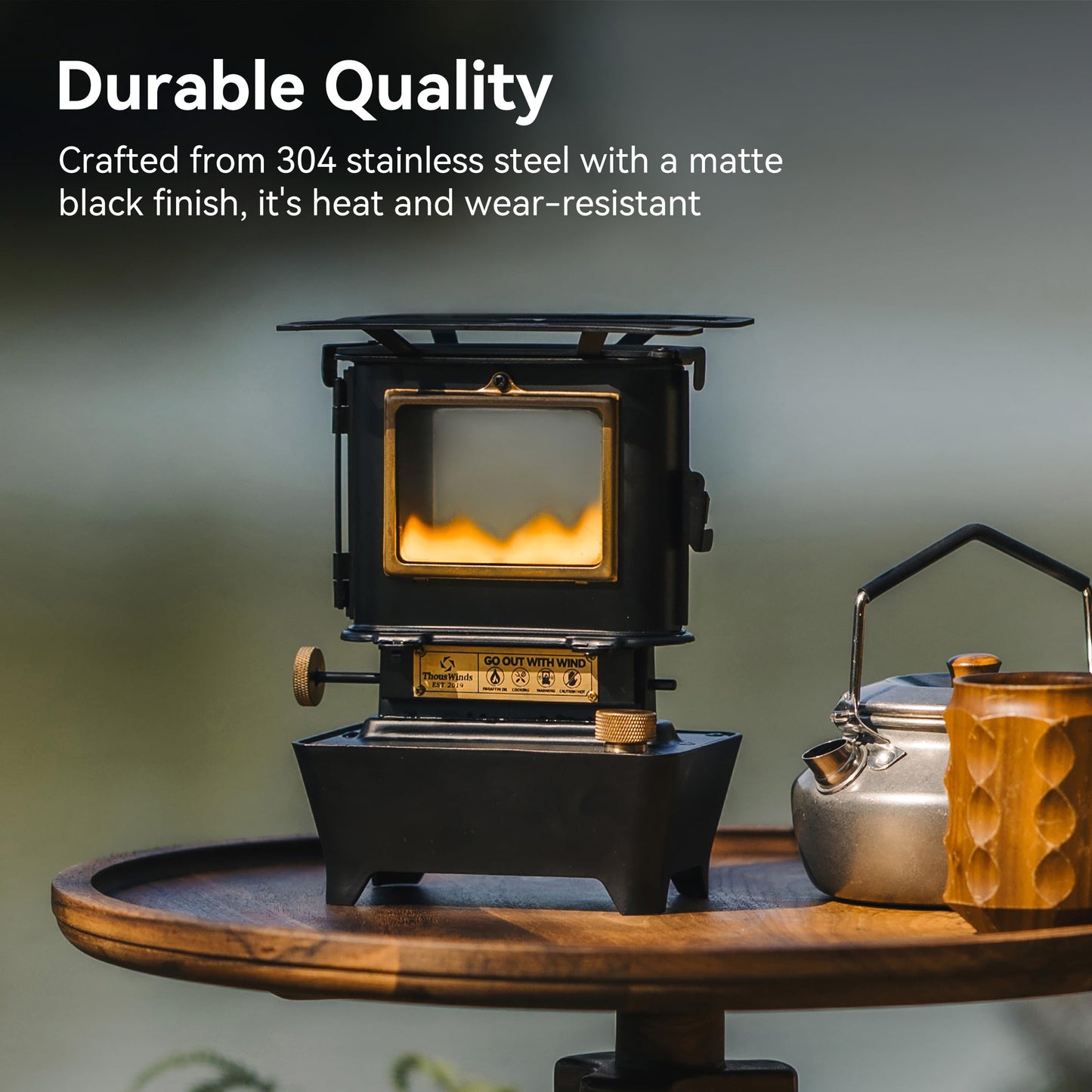 Thous Winds Camping Oil Lantern, Fuel Lamp for Outdoor Lighting Portable Stove for Cooking Warming, Black