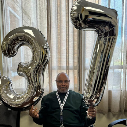 Silver Number 7 Balloon 40 Inch, 7th Birthday Party Decorations for Children, Giant 7 Foil Balloon for Party Supplies