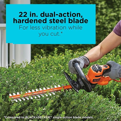 BLACK+DECKER 22" Electric Hedge Trimmer - Lightweight 4.0 Amp Dual Action with Full Wraparound Handle