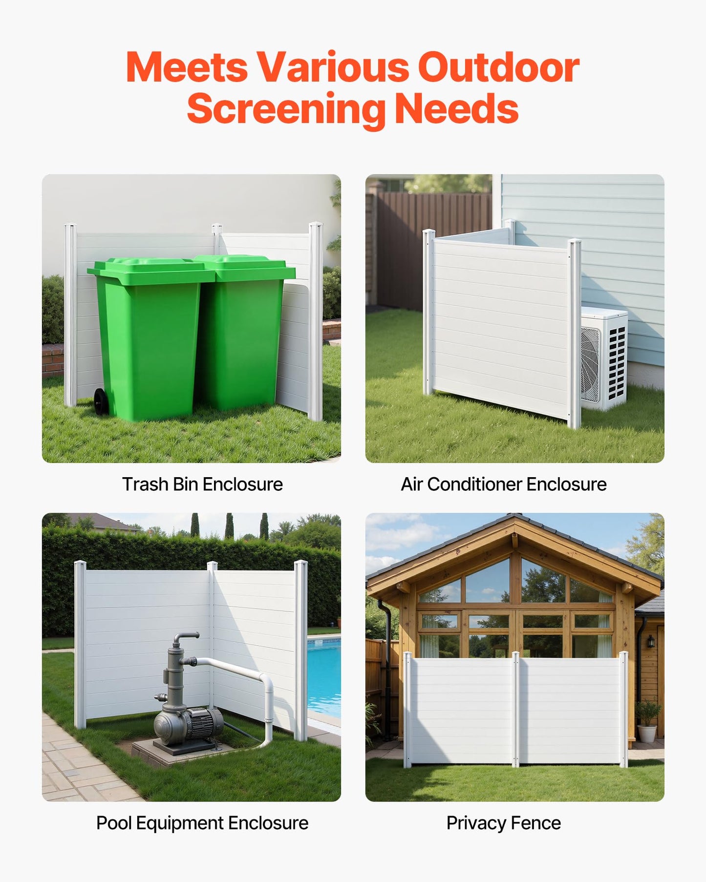 VEVOR Outdoor Privacy Screens, 50" W x 50" H Air Conditioner Fence, Pool Equipment Enclosure, Horizontal Vinyl Privacy Fence, Perfect to Enclose Trash Can and A/C Units (2-Panel)