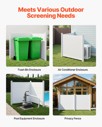 VEVOR Outdoor Privacy Screens, 50" W x 50" H Air Conditioner Fence, Pool Equipment Enclosure, Horizontal Vinyl Privacy Fence, Perfect to Enclose Trash Can and A/C Units (2-Panel)