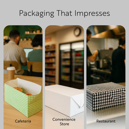 Restaurantware Bio Tek 80 Ounce To Go Boxes 400 Rectangle Take Out Food Containers - Fast Top Closure Disposable Black Houndstooth Paper Carry Out Containers For Burgers Or Fried Chicken