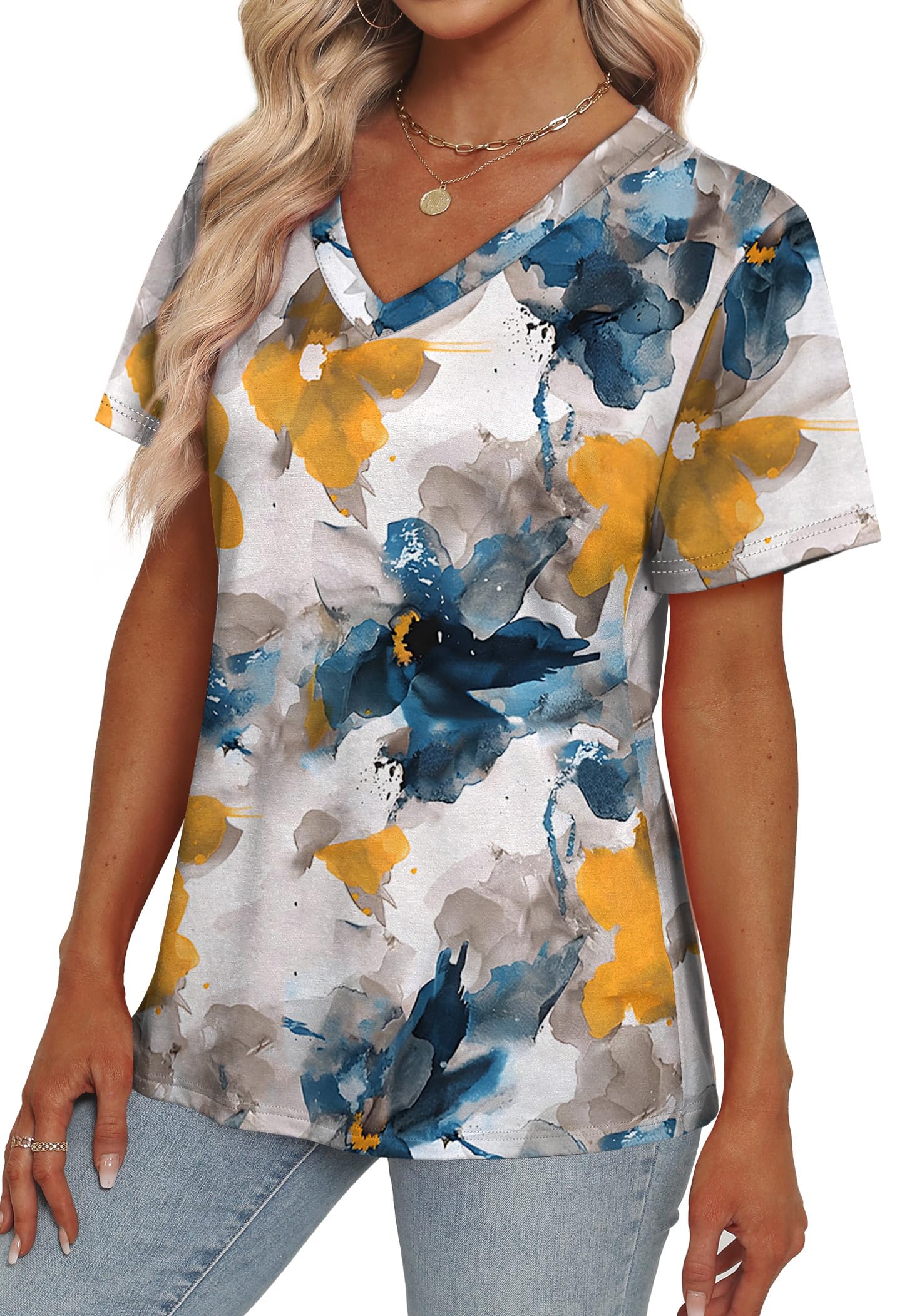 Alaroo Oversized Tshirts for Women Dressy Short Sleeve V Neck Summer Tops for Women 2025 Print 06 3XL