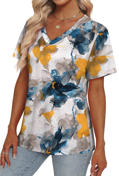 Alaroo Oversized Tshirts for Women Dressy Short Sleeve V Neck Summer Tops for Women 2025 Print 06 3XL