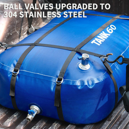 TPU Water Storage Bladder, 60 Gallon Portable RV Fresh Water Tank, Food Grade BPA Free Collapsible Flexible Container for Drinking, Camping, Irrigation & Emergency-Hurricane, Drought, Fire (3/4” GHT)