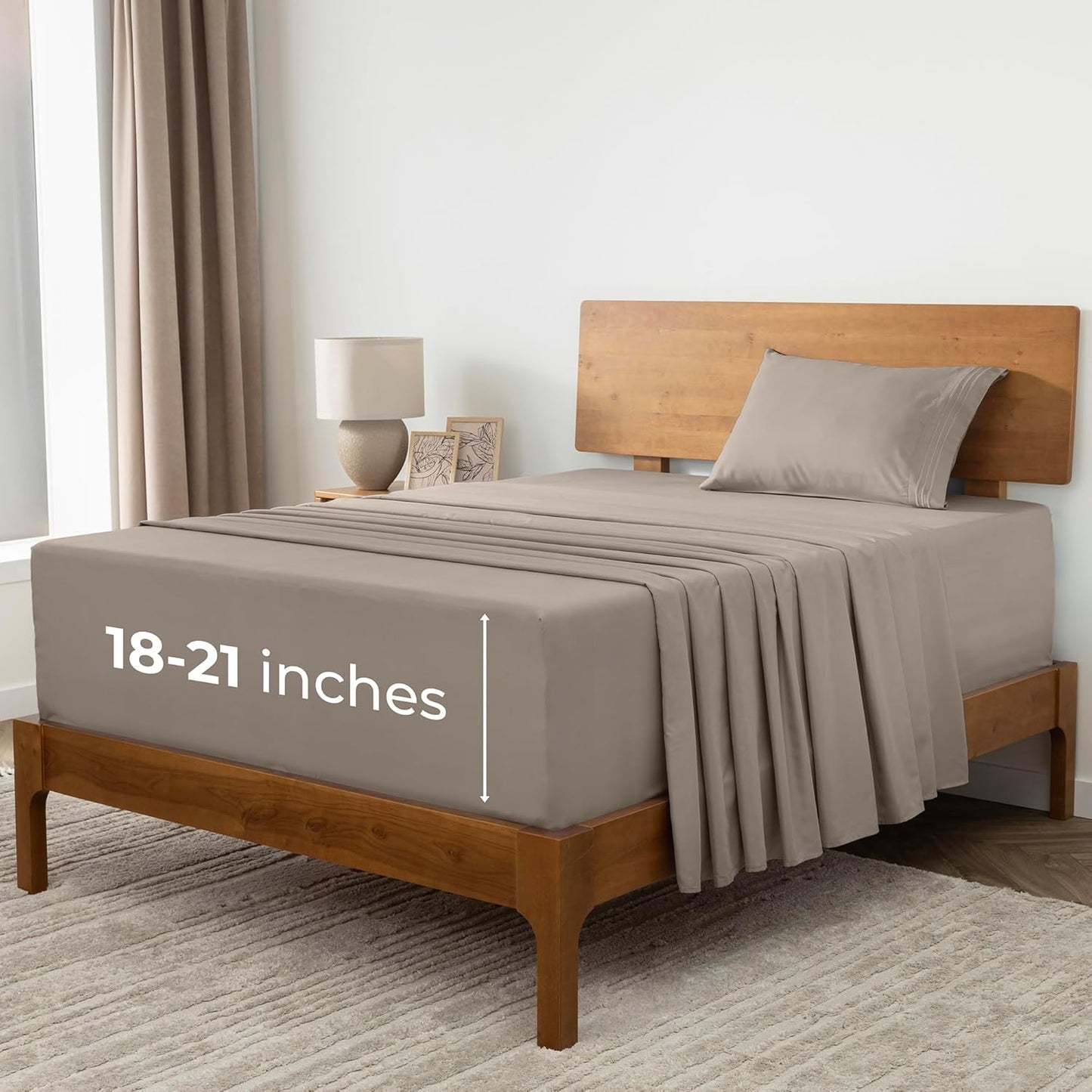 Mellanni Extra Deep Twin Sheets - Hotel Luxury Bedding Set | Ultra Soft, Cooling, Wrinkle-Resistant (Twin, Tan)