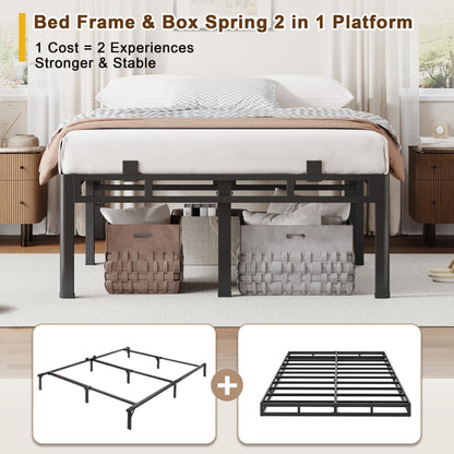 ROIL 16 Inch Twin Size Bed Frame, Double Layer Metal Bed Frame with Round Corner Legs, 4000LBS Bed Frame & Box Spring 2 in 1 Platform with Headboard Holes Mattress Baffles, Noise-Free Easy Assembly