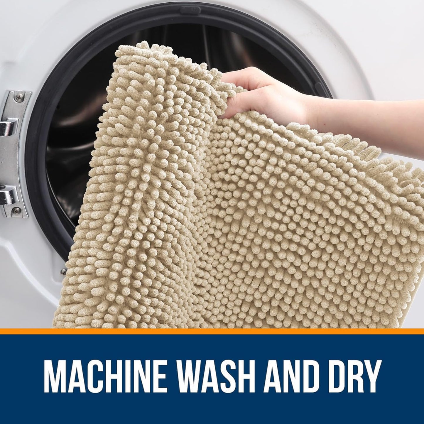 OLANLY Bathroom Runner Rugs - Extra Soft Chenille Bath Mats | 47x24, Quick Dry, Machine Washable, Beige