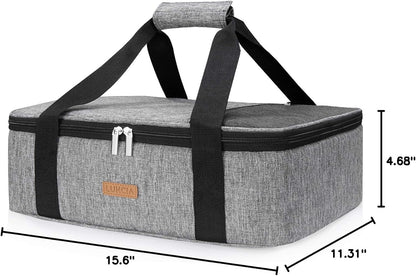 LUNCIA Insulated Casserole Carrier - Keeps Food Hot or Cold | Thermal Lunch Bag for Potlucks, Fits 9" x 13" Dish, Grey