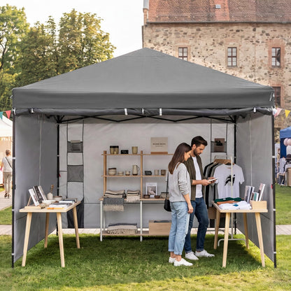 GAFETE 10X10 Comercial Instant Pop Up Canopy Tent with 4 Sidewalls, One Push Setup Center Lock, Portable Sun Shade Shelter for Beach Patio Outdoor Events, Case, 8 Stakes, 4 Ropes, 4 Sandbags (Gray)