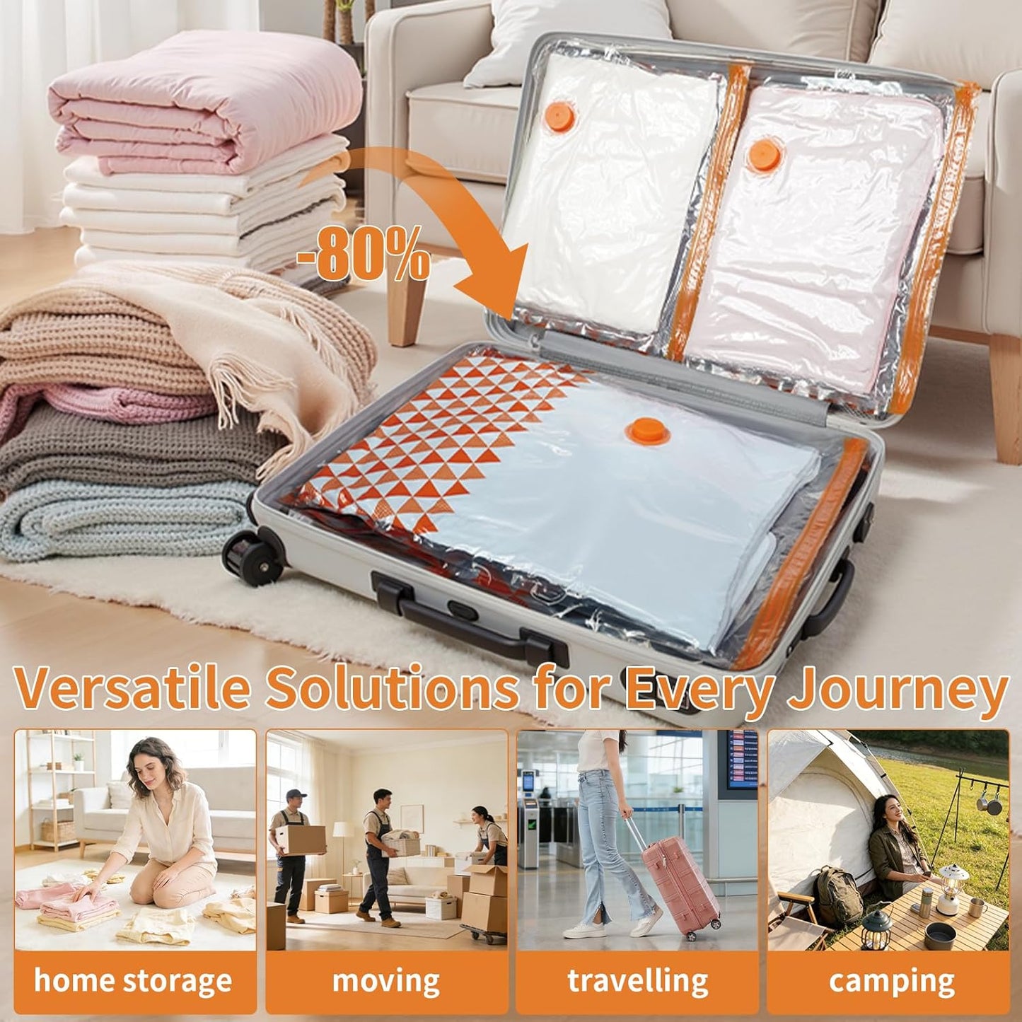 Skiennix Vacuum Storage Bags - 10 Pack with Wireless Rechargeable Pump | Space Saver for Travel & Luggage