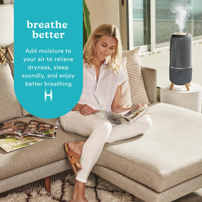 Homedics Ultrasonic Humidifier, Bedrooms and Home Offices, 0.97-Gallon Tank, 45-Hour Runtime, Visible Ultra-Quiet Cool Mist, Aromatherapy, Demineralization Cartridge, Night-Light, Auto-Off, White