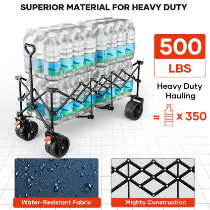 Duhkoi 49" L Collapsible Extended Wagon with 500lbs Weight Capacity,300L Heavy Duty Sports Wagon,Big All-Terrian Wheels with Cup Holders,Cart for Sports,Grocery,Shopping(LightBlue)