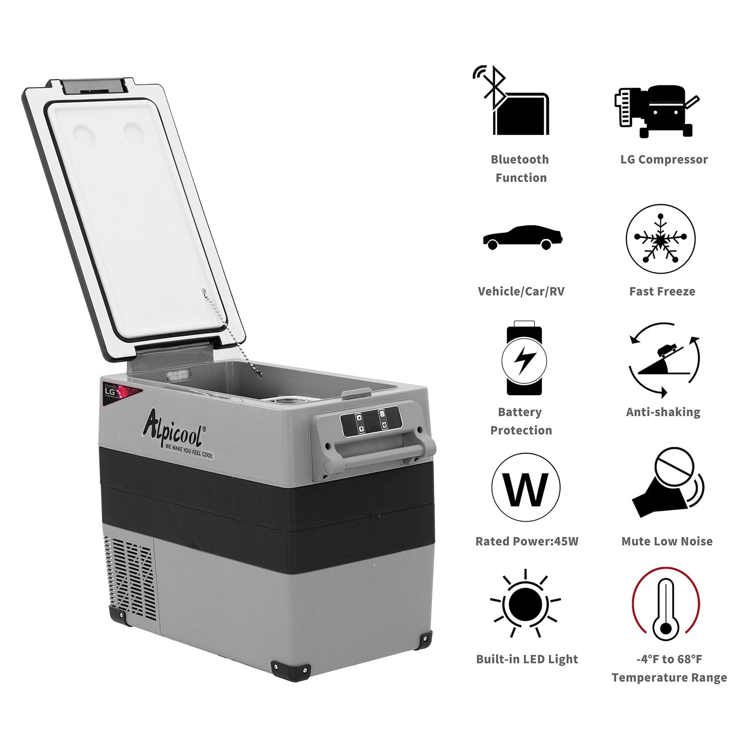 Alpicool LGCF55 Portable Refrigerator 12 Volt Car Freezer 52 Quart Mini Fridge Freezer (-4℉~68℉) for Truck, RV, Vehicle, Travel, Outdoor -12/24V DC