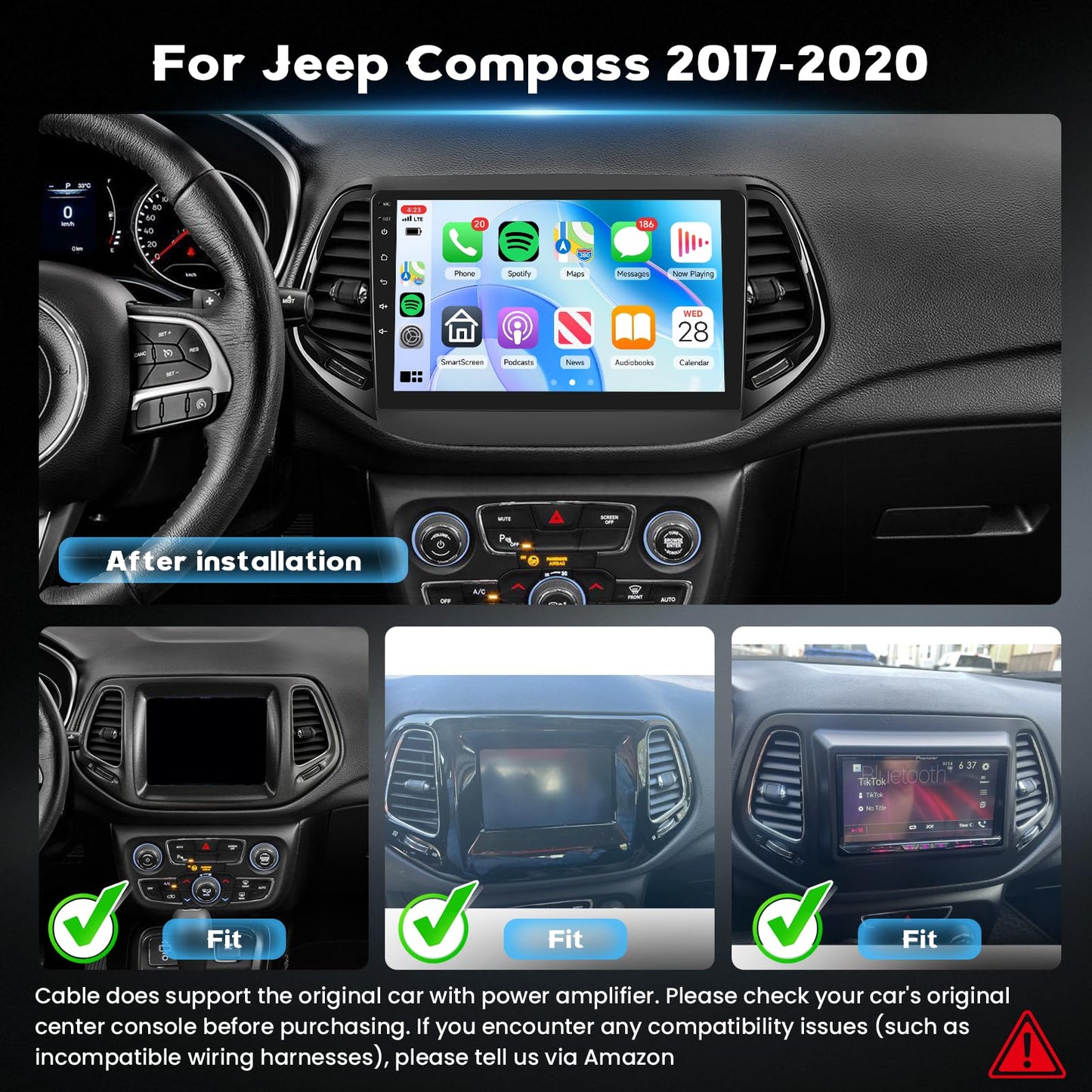 5Ghz WiFi 2G+64G Android 15 Car Radio for Jeep Compass 2017-2020 Car Stereo with Wireless Carplay Android Auto, 10.1 Inch HD Touchscreen with GPS Bluetooth FM/RDS EQ SWC Backup Camera MIC
