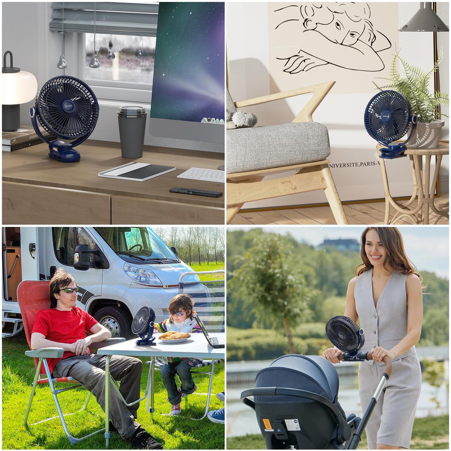 BIVBTP 12000mAh Clip on Fan 30H Longest Runtime, 8in Portable Fan Rechargeable, Ultra Quiet with Heavy-Duty Clamp, USB Desk Fans for Golf Cart,Office Desk, Treadmill, Camping, Bedroom
