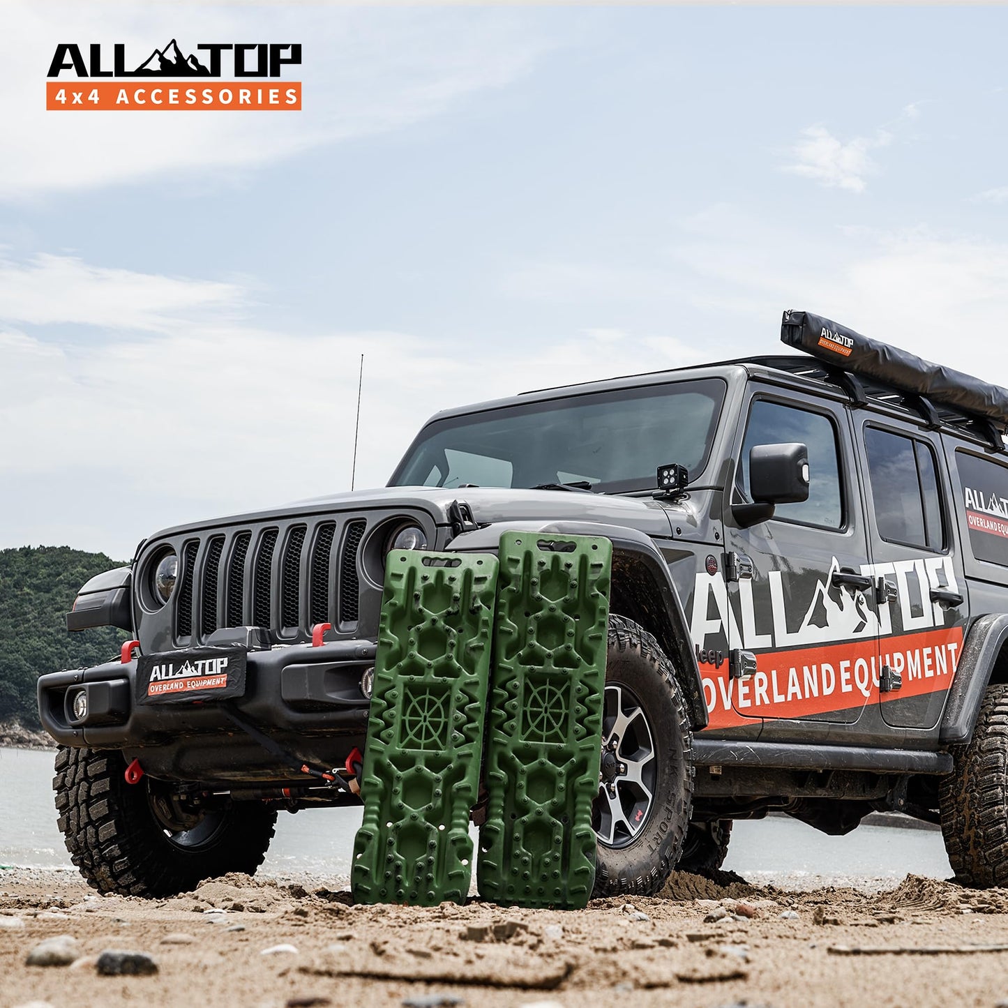 ALL-TOP Traction Boards with Build-in Jack Base, 2PCS Recovery Boards & Mounting Kit for Overlanding (4th Gen, Army Green)