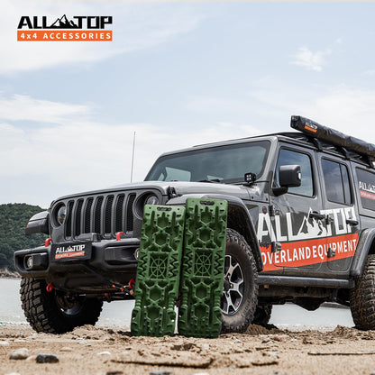 ALL-TOP Traction Boards with Build-in Jack Base, 2PCS Recovery Boards & Mounting Kit for Overlanding (4th Gen, Army Green)
