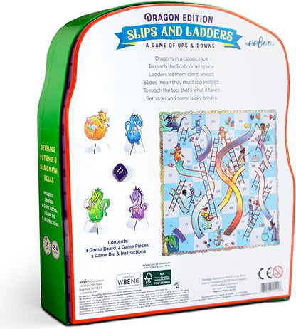 eeBoo: Slips &amp Ladders - Dragon Edition – A Classic Board Game of Ups &amp Downs Whimsical Fantasy Theme Holographic Foil Accents Kids 5+ 2-4 Players