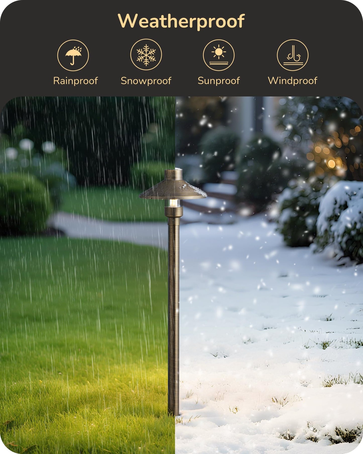 EDISHINE Solid Brass Low Voltage Landscape Lighting, 22" Tall 6" Shade with G4 Bulbs, 12V 350LM 3000K Heavy Duty Outdoor Landscape Path Light, Waterproof Bronze LED Pathway Lights Wired, 6 Pack