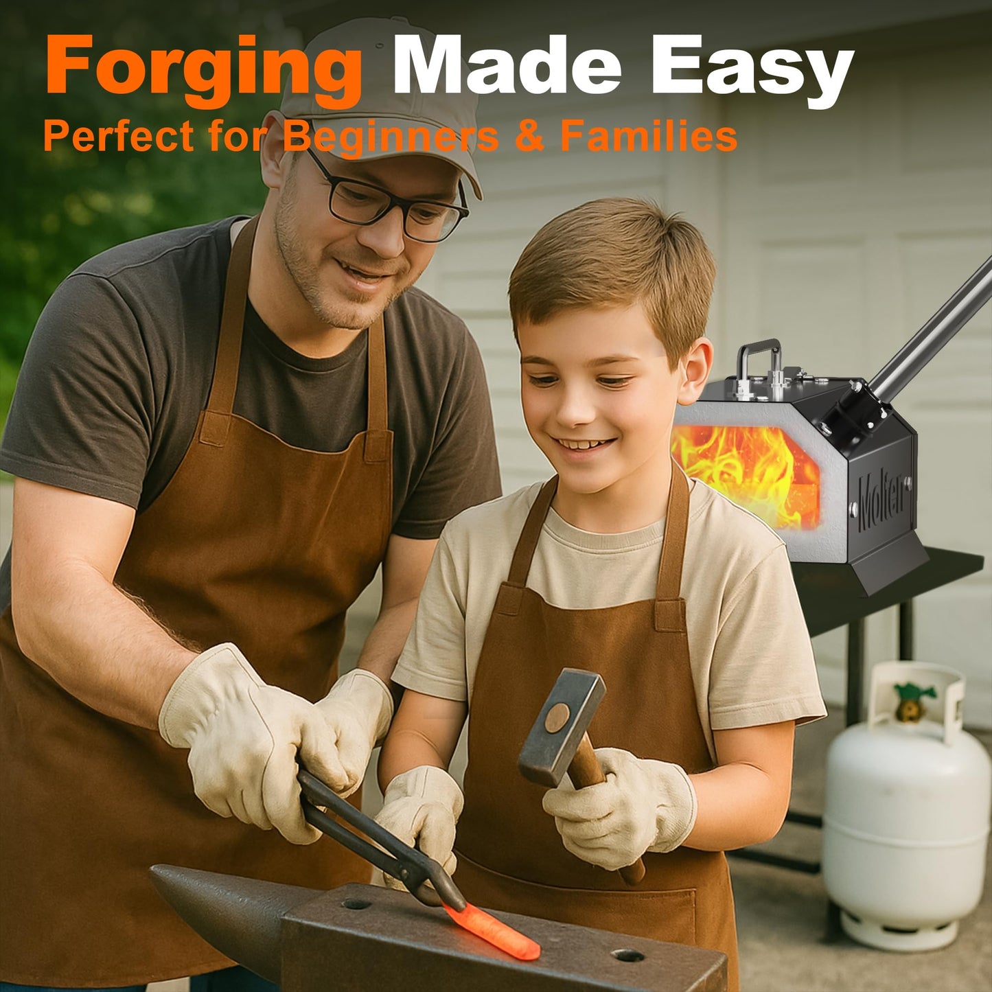 MMasters Mini 1 Burner Propane Forge 2600°F Gas Forge for Blacksmithing Tools, Knife Making Kit, and Bladesmithing – Portable Metal Set with Beginners Welding Package