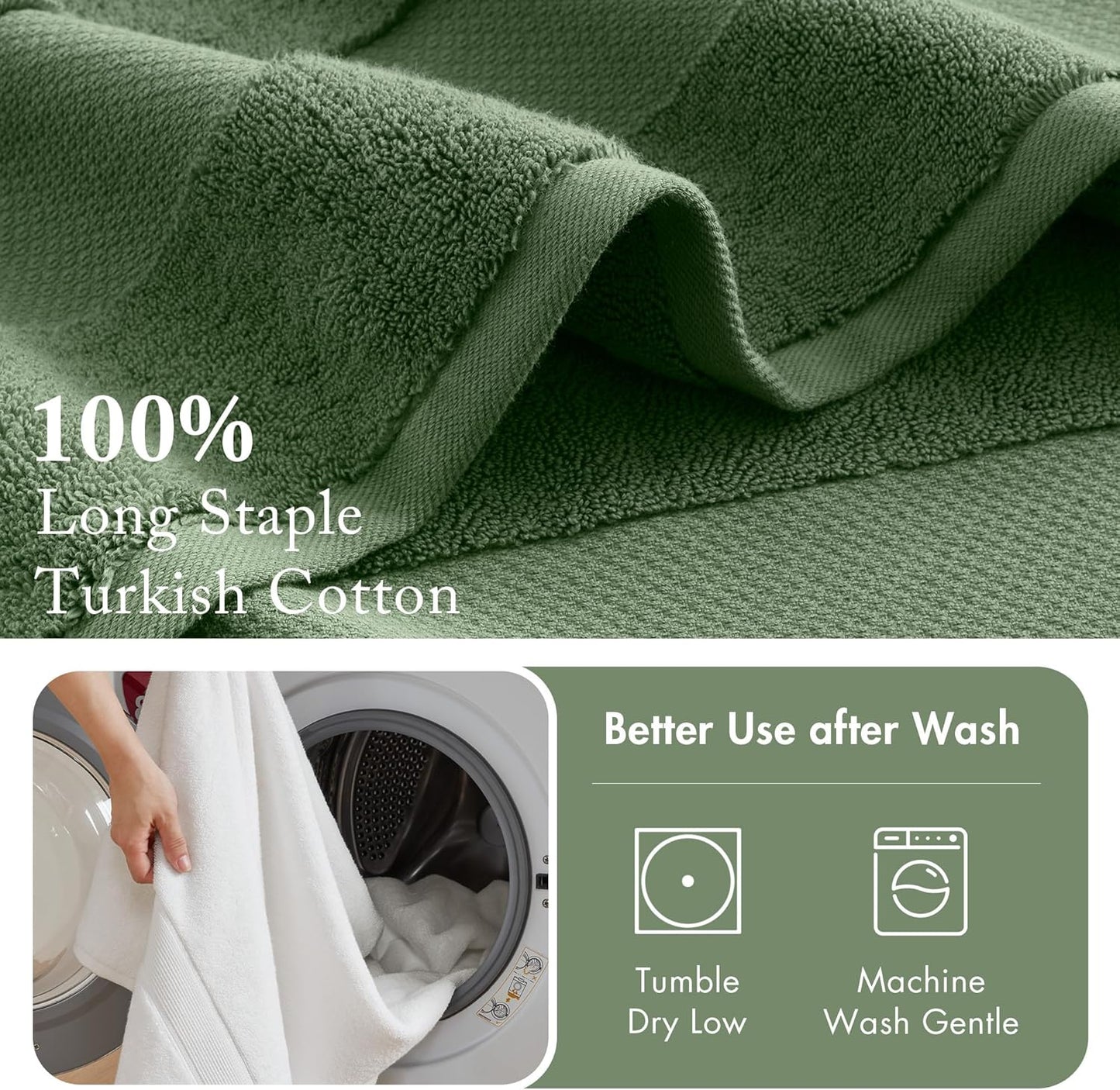 Madison Park Turkish Bath Towels Set - 6-Piece Luxury 100% Cotton, Highly Absorbent & Quick Dry - Green