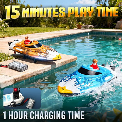 BEZGAR RC Boat 12 inch Self-Righting Remote Control Boat for Kids and Adults 25 KPH Fast RC Speed Boats with 700mAh Battery Ideal Waterproof Toy for Lakes &amp Pools - HJ822 Brown