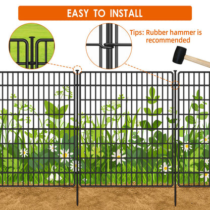 15 Panels No Dig Fence with Gate, 32 in(H) X 36 ft(L) Garden Decorative Fence Animal Barrier for Dogs, Rustproof Metal Garden Edging Border for Outdoor, Yard, Patio, Black