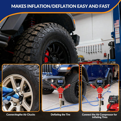 MILADO 4 Tire Inflation System, 4 Way Tire Inflator Deflator with Hard-Shell Storage Case, Off Road Tire Inflator with Gauge, Air Down Tire Deflators Kit for Trucks Jeeps Fits Up to 155" Wheelbase