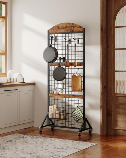 CHOEZON Grid Wall Panel 5.7' x 2' FT Grid Display Rack, 2 Pack Movable Gridwall Display Stand with 8 S-Shaped Hooks and 8 Garment Hooks, Floorstanding Wire Grid Rack, Rustic Brown and Black TCJ17P2BF