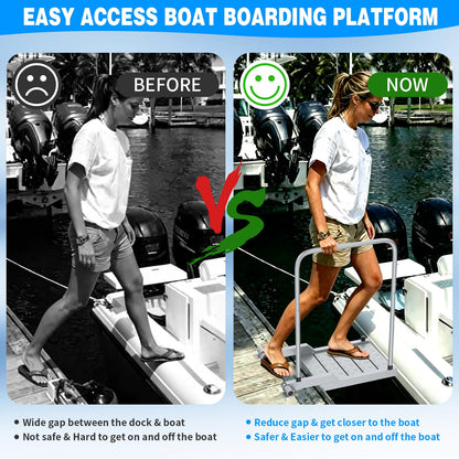THOOUM Aluminum Boat Board Platform with Detachable Handrail to Get on & Off, Rust Resistant Boarding Platform for Dock/Deck/Boat Lifts (38.8" H, 400LBS Capacity)