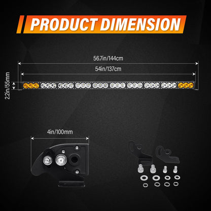 Willpower 54 inch LED Light Bar Single Row Dual Color 300W Off Road Light Bar White Amber Combo LED Work Light Truck UTV 4x4 Cars SUVs ATVs Boats Fog Driving Light with Wiring Harness kit