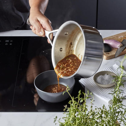 Demeyere Essential 5-ply, 18/10 Stainless Steel, Stay Cool Handle, Oven Safe, Compatible with all Cooktops, Perfect Pour Edge, 1.5-qt Saucepan with Perfect Fit Lid