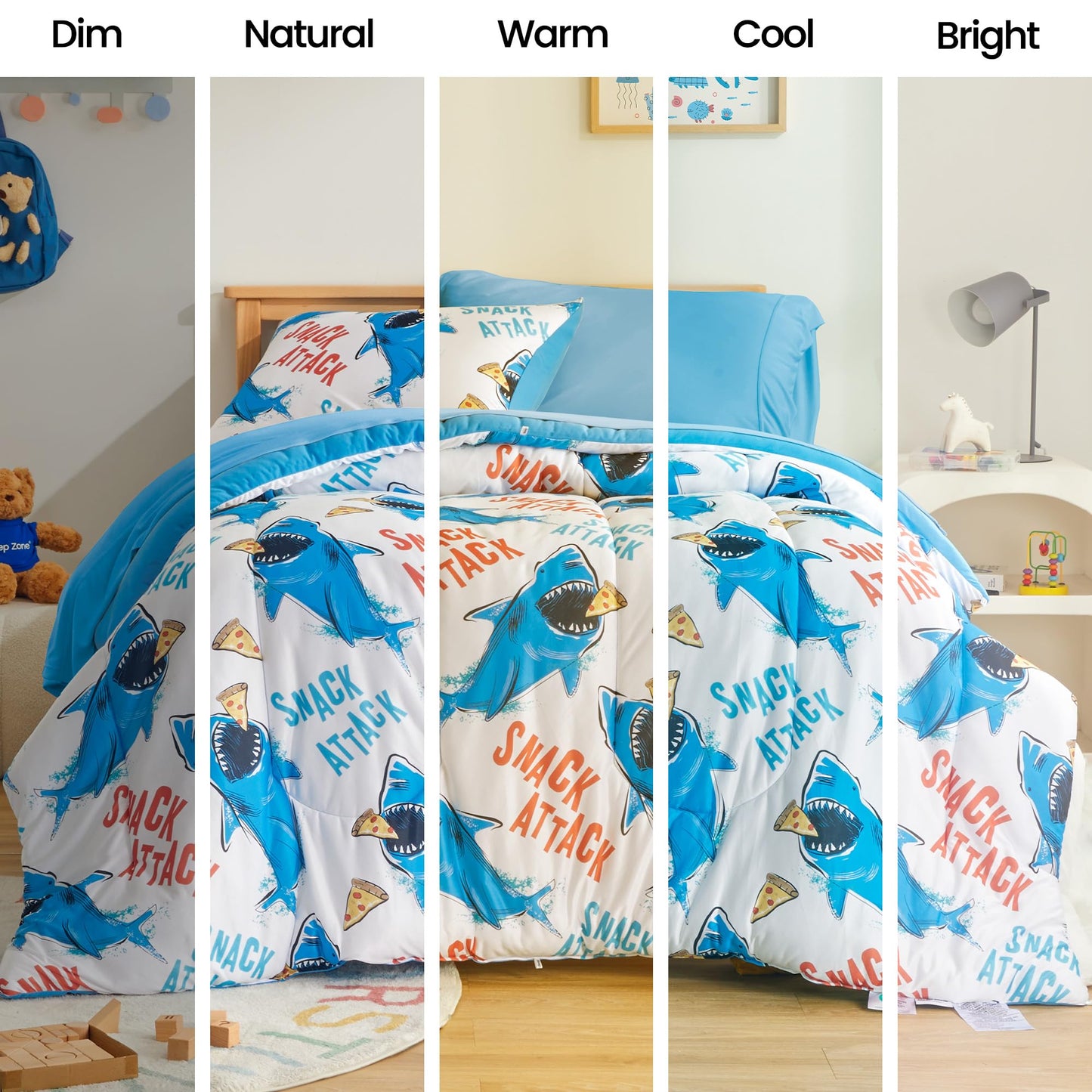 SLEEP ZONE Jersey Knit 2-Piece Twin Size Comforter Set, Blue Shark Design for Boys, Skin-Friendly and Breathable, Super Soft, Durable, Comfortable Kids Bedding Set（Sharks, Twin）