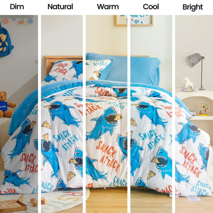 SLEEP ZONE Jersey Knit 2-Piece Twin Size Comforter Set, Blue Shark Design for Boys, Skin-Friendly and Breathable, Super Soft, Durable, Comfortable Kids Bedding Set（Sharks, Twin）