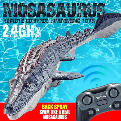 Remote Control Swimming Mosasaurus Toy 2.4GHz Waterproof Design 24-Inch Dinosaur Water Toy with Spray Function