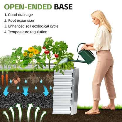 GoCampDirect 4x2x2ft (2 Pack) Raised Garden Bed - Galvanized Deep Root Planter Boxes Outdoor with Wing Nuts and Safety Edges for Gardening Vegetables, Flowers, Herbs, Succulents - Silver