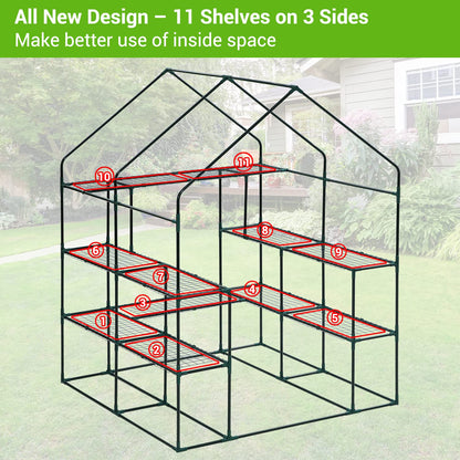 Ohuhu 4 Tiers 11 Shelves Greenhouses with 3" x 98' Repair Tape, Outdoor Walk-in Green House with Reinforced Clear Plastic Film Tape